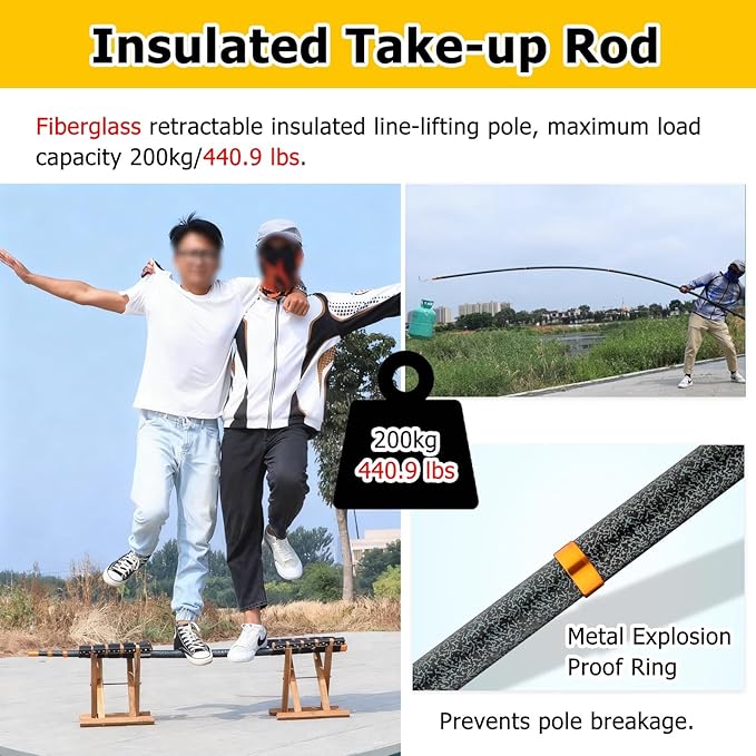 45KV Insulated Line-Supporting Pole 6.6-29.5ft Fiberglass Telescopic Pole Insulation Pick Rod