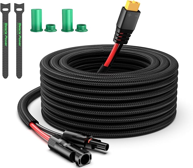 Bateria Power Solar Charge Extension Cable with Connectors XT60 Adapter to Solar Panel 50 Ft (10AWG)