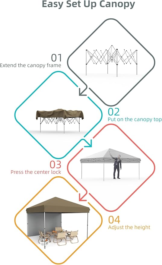 10 X 10ft Pop-Up Canopy Foldable Outdoor Sunshade Shelter One-Push Setup Tent for Events Parties Camping and Commercial Use. Instant Setup Tent Shelter with 1 Removable Sidewalls+ Khaki