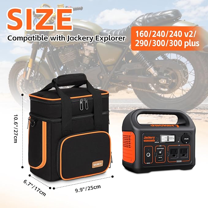 Portable Carrying Case Compatible with Jackery Explorer 300/300 plus/240/240 v2/290/160 Flip-top Design Double-Layer Soft Power Station Storage Bag for Accessories/Charging Cable/Solar Generator