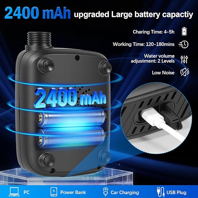 Cosiki Portable Camping Shower Rechargeable Outdoor Shower with Digital Power Temperature Display LCD Screen 2400mAh Battery for Camping Beach Travel Hiking Pet