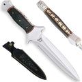 TwinEdge Pro D550X Fixed Blade Dagger Knife with Sheath – 6.9 Full Tang D2 Steel Blade with Rare Green Horn Handle Survival Hunting Knife for Men Perfect for Camping Tactical Outdoor and Gift