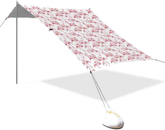 ALAZA Pink Flamingo Beach Tent Sun Shelter UPF50+ Protection Beach Shade Canopy w/ 4 Sandbags for Outdoor Camping Fishing Backyard Fun Picnic 10x9 ft
