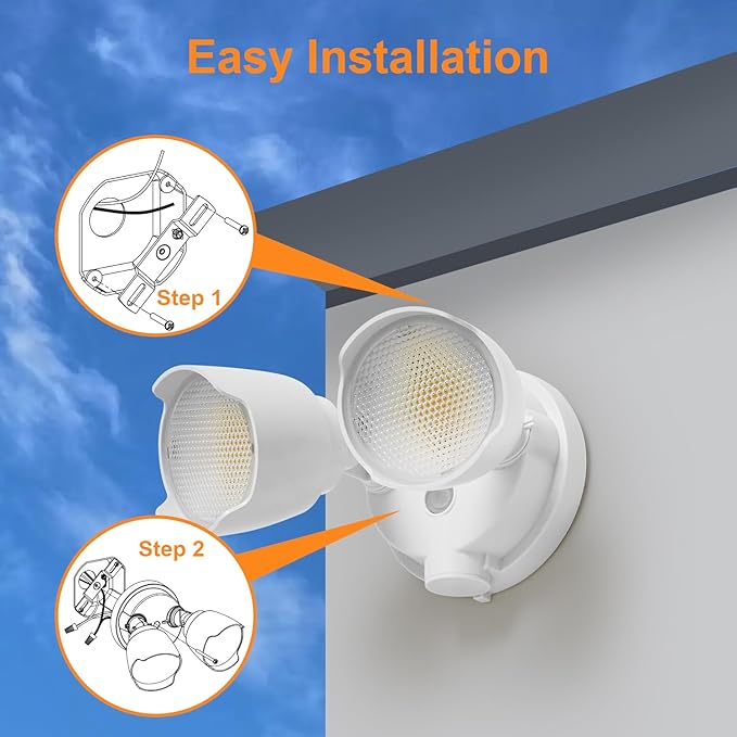 2 Pack 15W LED Flood Light Outdoor 1500 Lumen Exterior Security Lights 3000K/5000K Light IP65 Waterproof Dual-Head Wall/Eave Mount Flood Light Energy Saving for Garage Patio Yard (White)