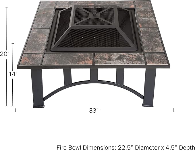 Fire Pit - 33-Inch Outdoor Firepit Table with Screen Cover and Poker - Outdoor Fire Pits for Backyard Deck Patio or Porch by Pure Garden (Black)
