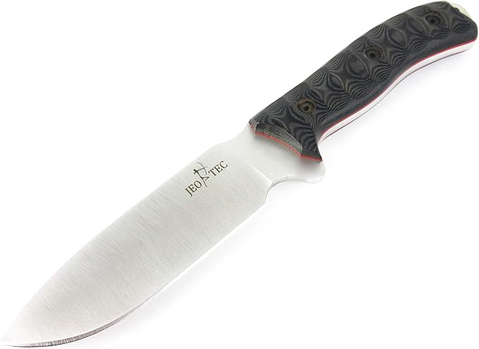 JEO-TEC Nº7 Full Tang Knife for Bushcraft Survival Hunting Camping Fishing 10.25 Overall Length BÖHLER N690C Stainless Steel Leather Sheath Sharpener Stone &amp Firesteel - Handmade
