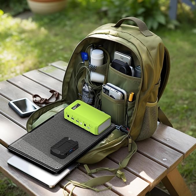 powkey 24000mAh/65W Solar Generator 30W with Panels Included 88Wh Portable Power Station with AC Outlet Lithium Battery Rechargeable Powered Bank with 110V AC Outlet for Emergency (Green+Black)