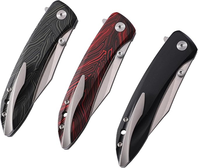 Petrified fish PFE08 Grow Folding Knife3.62 K110 Satin Blade 3.8oz G10 Handle Button Lock Pocket Knife for EDC (Green G10)