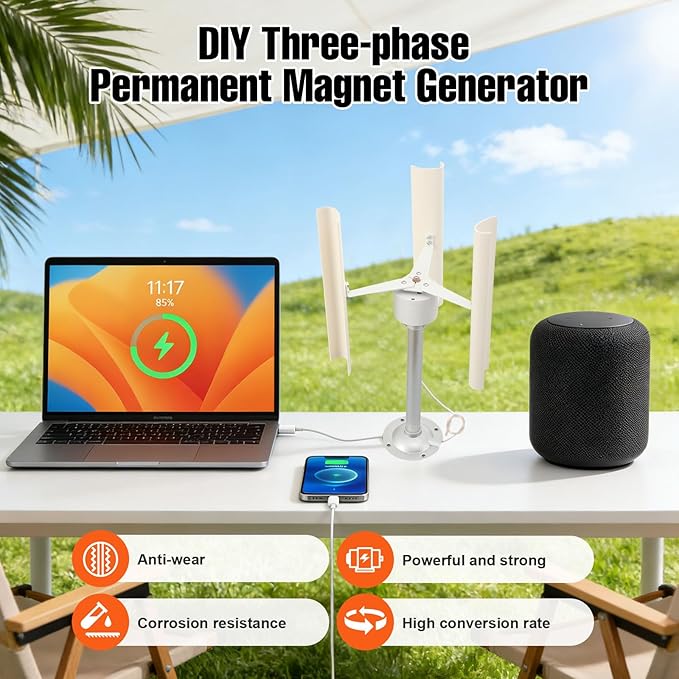 Axis Wind Turbine Generator 3 Blades with Controller 12V 30W for Boats Gazebos Cabins Homes or Industrial(No Instructions)