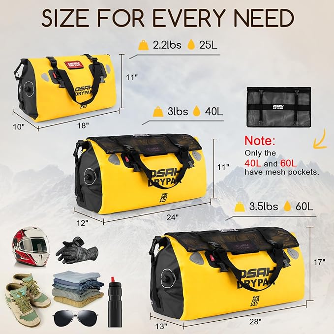Waterproof Duffel Bag - Motorcycle Dry Bag Tail Bag with Large Storage Space Waterproof Luggage Duffle Bags with Outer Mesh Zipper Pocket for Camping Kayaking Fishing &amp Traveling