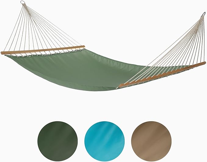 Fab Habitat Solid Recycled Polyester Hammock - Fargo - Green - Indoor/Outdoor Quick Dry 2 Person 460 lbs Capacity - Patio Poolside Backyard Garden Beach Balcony - 12-14 ft Adjustable