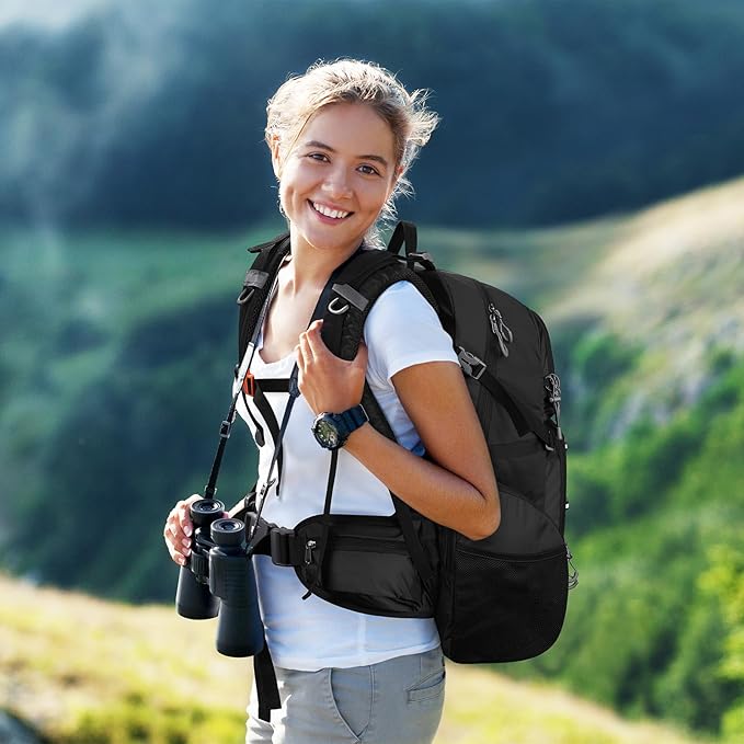 Maelstrom Hiking Backpack 40L Waterproof Camping Daypack for Men and Women Lightweight Travel Pack with Rain Cover (Black)