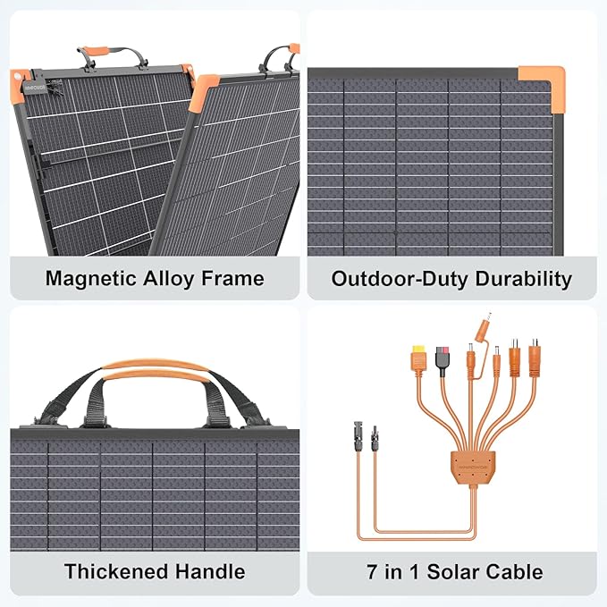100 Watt Bifacial Portable Solar Panel for Power Station 20V Foldable Solar Charger with IP68 Waterproof 23.5% High Efficiency with 2 Reinforced Kickstands for Camping RV Off-Grid Blackouts