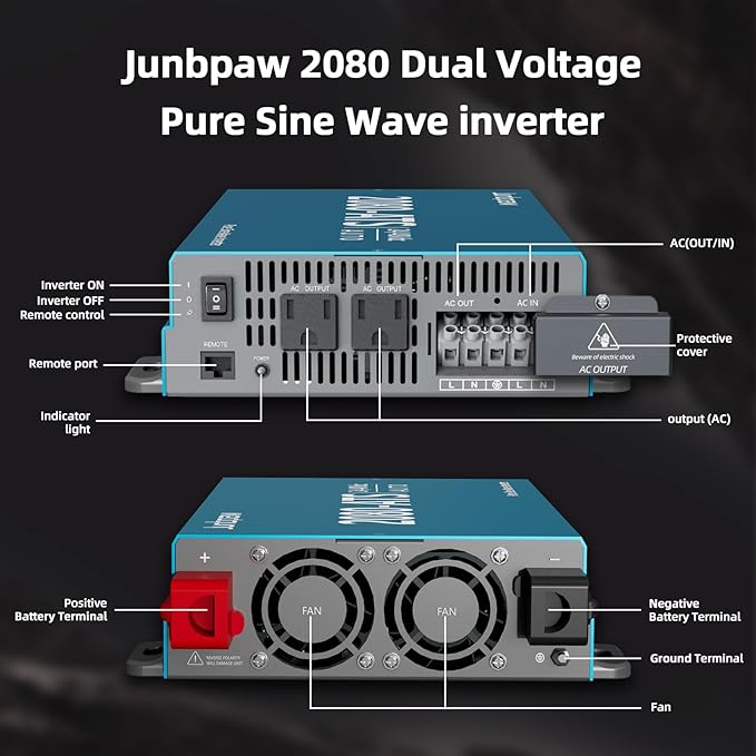 2080W Pure Sine Wave Inverter with Auto Transfer Switch ATS Dual Voltage Power Inverter 24V/48V to 120V for RV Truck Off-Grid Camping Home Emergency Backup (Blue)