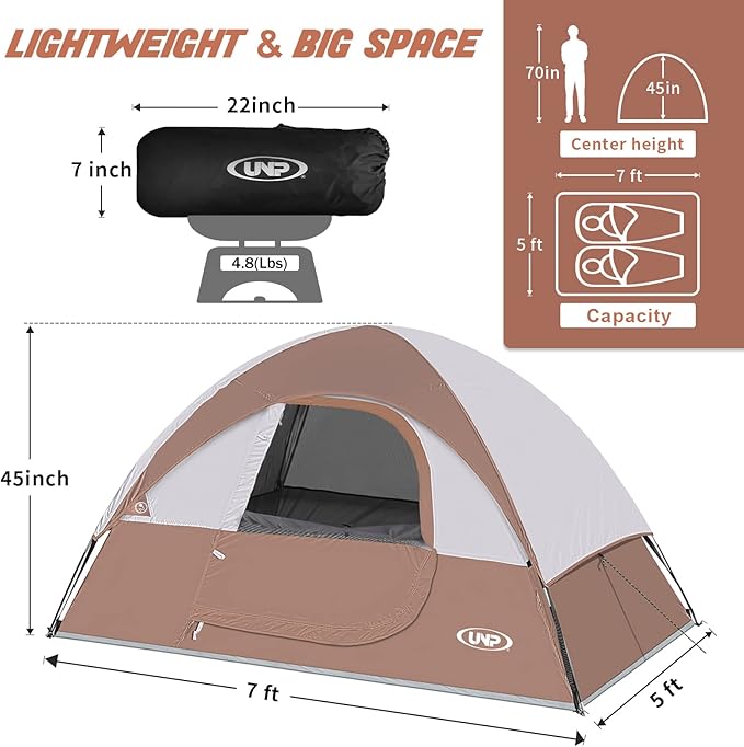 Camping Tent 2-4 Person Waterproof Windproof Tent with Rainfly Easy Set up-Portable Dome Tents for Camping…