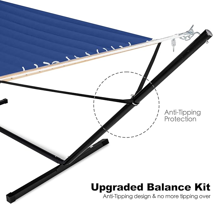 GAFETE 2 Person Hammock with Stand for Outside Heavy Duty Steel Stand Double 55inch Hammocks Large Removable Pillow Storage Bags Max 475 lbs Capacity (Blue)