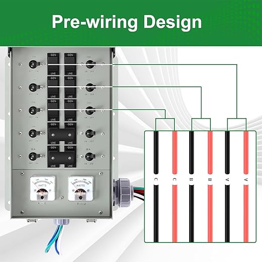 50 Amp Generator Transfer Switch Kit10-Circuits12000W Indoor&ampOutdoorNEMA 3R Include 10 Foot Cord and 50 Amps Inlet Box Easy to Install5 Years Warrnaty