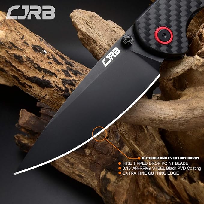 CJRB CUTLERY Folding Knife Feldspar(J1912) AR-RPM9 Powder Steel Black PVD Blade Carbon fiber Handle Pocket Knife EDC Knife Carbon Fiber Handle