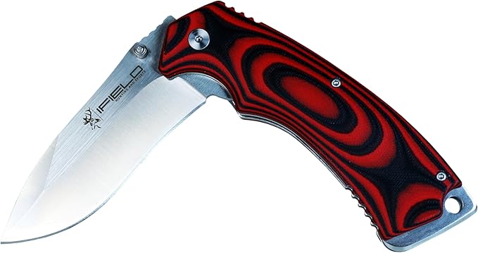 iFIELD Bushcraft Hunting Folding Knife EL29090 3.6 7CR17MOV Blade (54-57 HRC) G10 Handle Satin Finish Lightweight Outdoor Tool for Camping &amp Fishing
