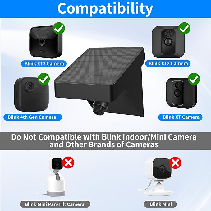 Solar Panel for Blink Outdoor 4 (4th Gen)/XT3/XT2/XT Cameras - IP67 Weatherproof with 3300mAh Extended Battery Adjustable Angle Mount for Optimal SunWireless Security Power (Black 1 Pack)