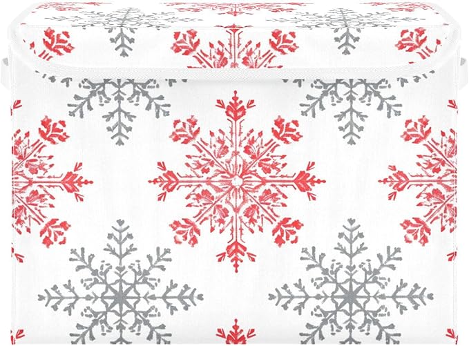 senya Christmas Baskets Collapsible Storage Bins with Lids Snowflakes Red Gray Storage Boxes Clothes Baskets for Organizing