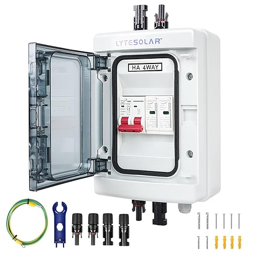 1 String 500V PV Combiner Box 1 in 1 Out 40A DC Circuit Breaker with Solar Disconnect Function Surge Protection IP65 Waterproof Solar Panel Connectors