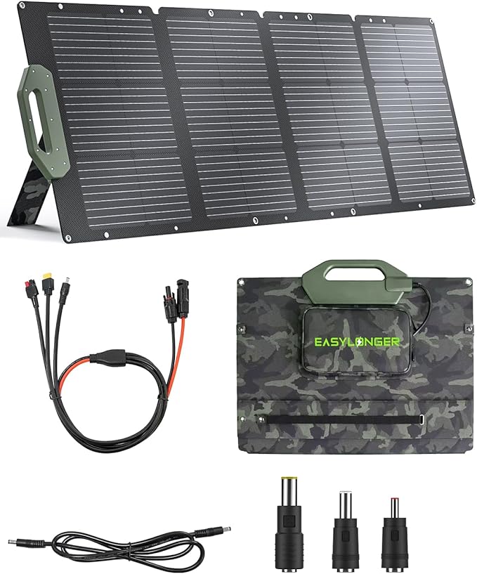 EASYLONGER 110W Foldable Solar Panel ESP110 Portable Solar Charger for CPAP Battery ES960 ES720 ES400 AIR Power Station Camping Fishing Outdoor RV and Blackouts