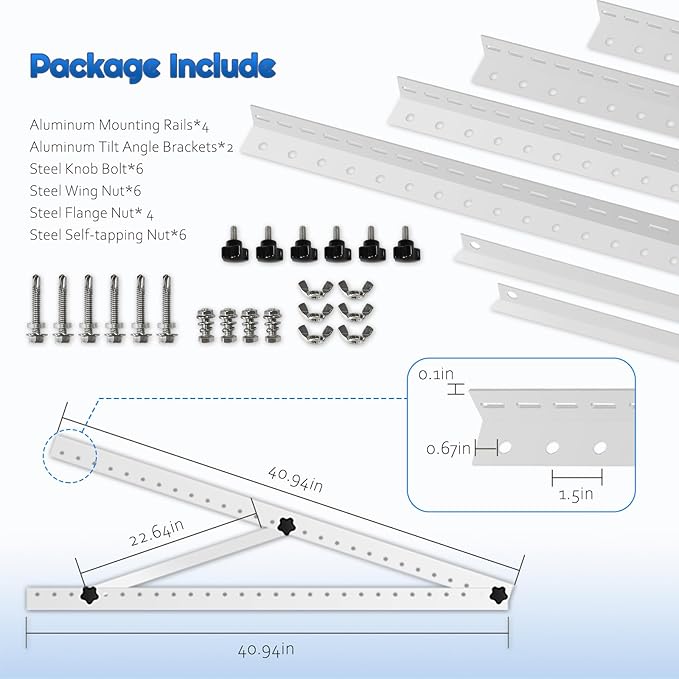 41in Adjustable Solar Panel Tilt Mount Brackets with Foldable Tilt LegsSolar Panel Mounting Support up to 180 200 300 Watt Panel for Roof RV Boat and Off-Grid