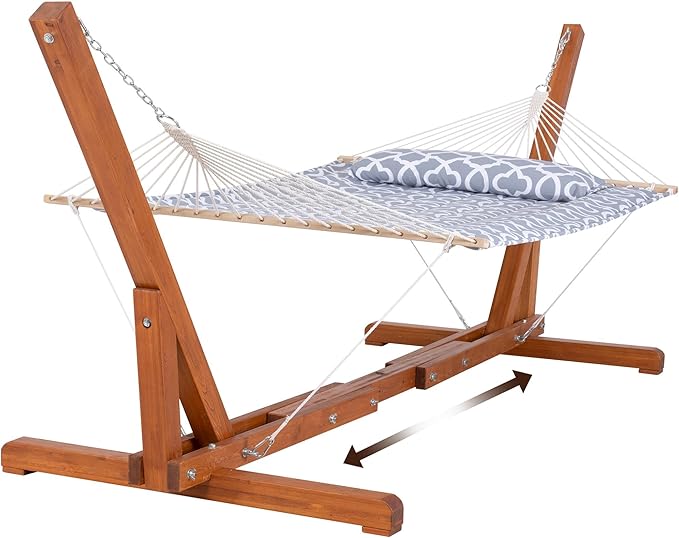 SUNCREAT Freestanding Hammocks with Stands Included Double Quilted Hammock with Frame 475 lbs Capacity Gray Pattern
