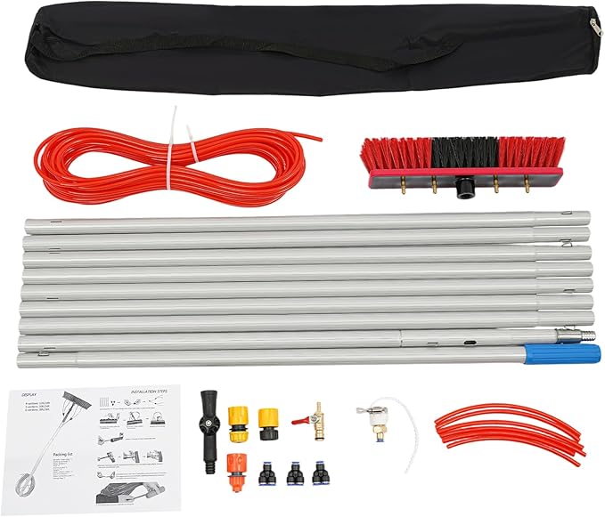 29.5Ft Reach Solar Panel Cleaning Brush &amp Pole Water Fed Pole KitSuitable for high Windows Cleaning Solar photovoltaic Panel Cleaning and Cleaning Cars Trucks Vans caravans Windows