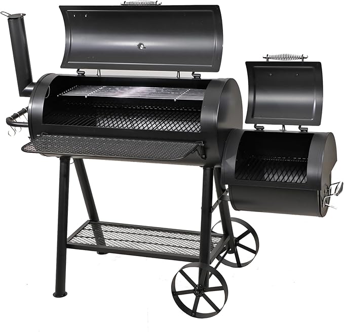 GREEN PARTY Offset Smoker Charcoal Grills with 37 Inch Cook Chamber Barrel Smoker and Charcoal Grill Combo 941 Sq. In. Space Barrel Smoker Grill for Outdoor BBQ Patio Backyard Cooking