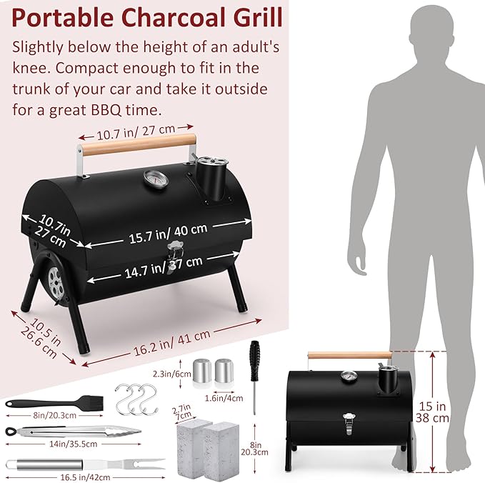 Portable Charcoal Grill Set of 12 Leonyo Tabletop Charcoal Grills Compact Small BBQ Grill with Griddle Accessories for Outdoor Camping Patio Backyard Beach RV Traveling
