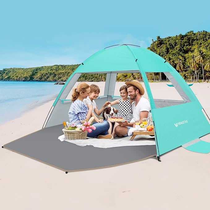 Venustas Beach Tent Sun Shelter for 3/4/6/8 Person UPF 50+ UV Protection Beach Canopy Lightweight and Easy Setup Cabana Portable Shade Tent