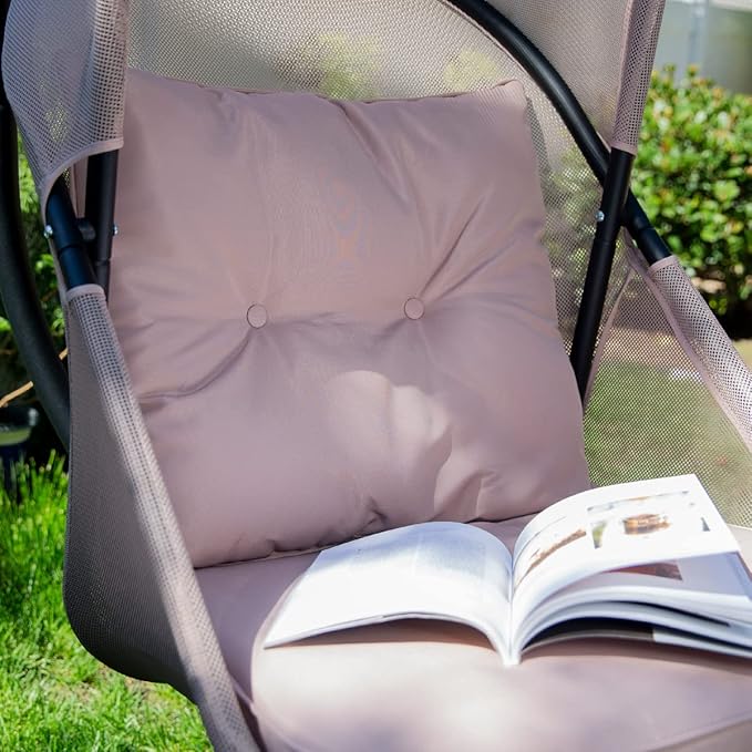 Barton Hanging Chair Egg Chair Cushion w/Canopy Indoor/Outdoor Basket Lounge Seat Collapsible Egg Chair Beige