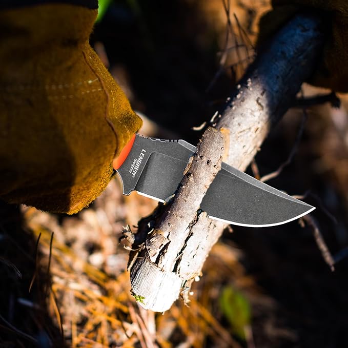 Spark Fixed Blade Knife with Sheath Textured Wood Handle Full Tang Outdoor Hunting Camping Survival Knife (Orange G10 Handle)