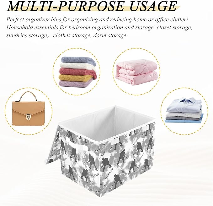 Storage Box Hockey Players Closet Storage Bins with Lids Foldable Oxford Fabric Storage Box for Home Bedroom Closet Office (16.5x12.6x11.8 in)