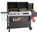 3-Burner Gas and Charcoal Grill Combo with Offset Smoker 30000 BTU Dual Fuel Grill 839 Sq. In. Cooking Area BBQ Grill Ideal for Outdoor Cooking Patio Backyard Balcony