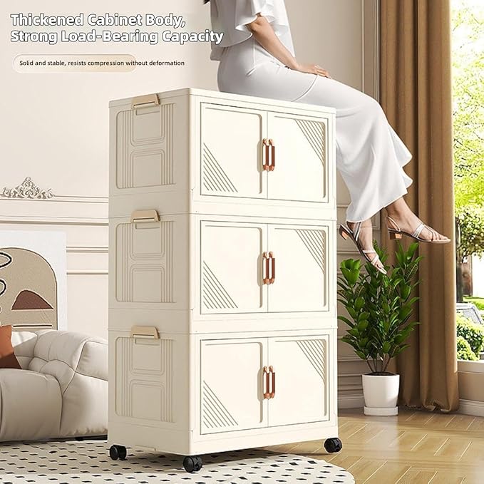 Storage Bins Stackable Folding Plastic Storage Containers with Clear Lids Multi Layer Organizer for Home Dorm Office Closet Bedroom Living Room