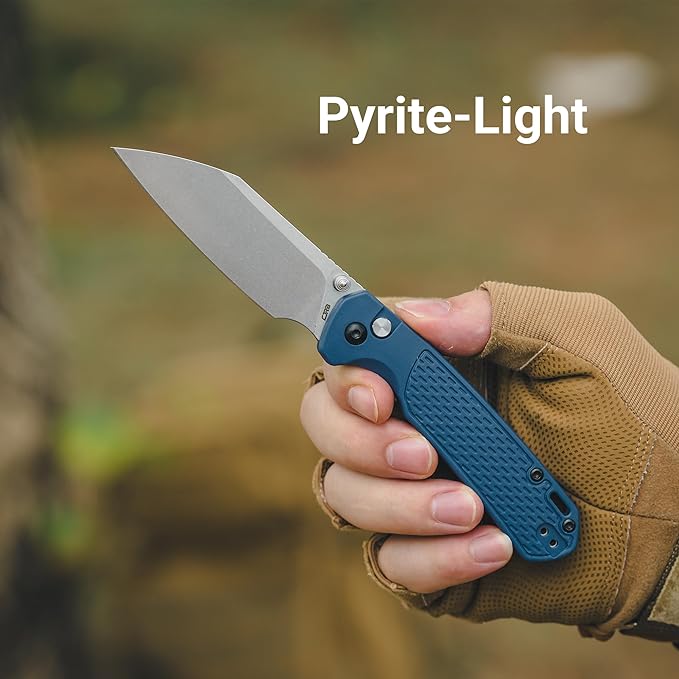 CJRB Pyrite-Light Pocket Knife Folding Knife with 3.34'' AR-RPM9 Steel Blade EDC Knife with Pocket Clip Pocket Knife for Men Women Sharp Camping Hiking Survival J1945 Blue Stonewash