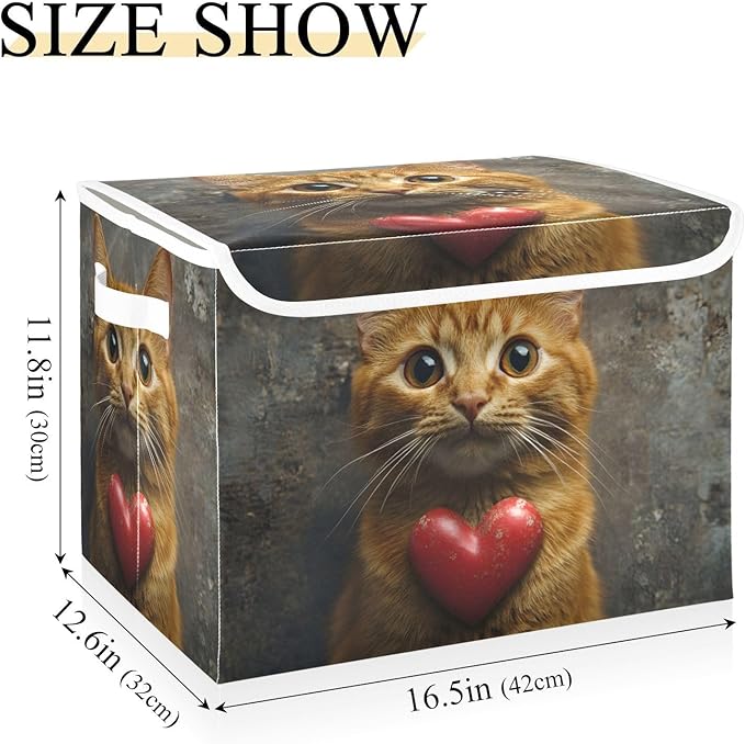 AIXIWAWA Lidded Storage Cube (Cat Valentine) Fabric Foldable Closet Bins with Flip Lid and Handles Organizer Basket Container 16.5 x 12.6 x 11.8 IN