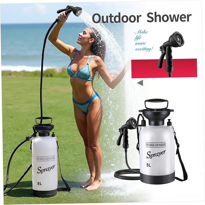 Portable Camping Shower 5L Portable Shower with 10 Modes Sprayer Head and 9.84ft Hose for Garden Picnic Hiking Beach Car CleaningCamping