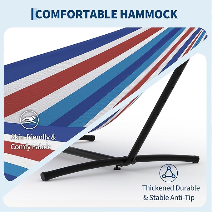 Double Hammocks with Stand for Outside Portable Space Saving Heavy-Duty Steel Stand for Indoor Outdoor Patio with Carrying Bag 450 lbs Capacity
