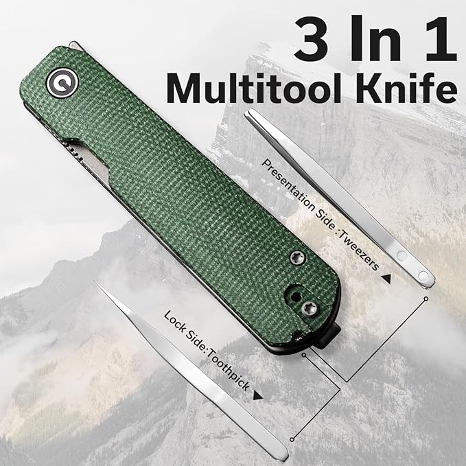CIVIVI Sendy 3 In 1 Multitool Pocket Knife With Tweezers and Toothpick Ben Petersen designed Folding Knife for EDC Camping Daily Use Perfect Gifts for Men Women C21004A-1