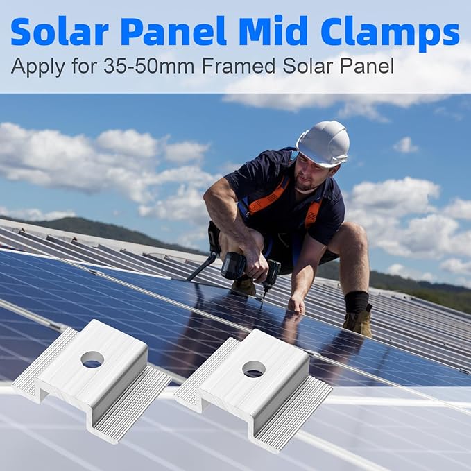 YOUEON 48 Pcs Solar Panel Mid Clamps for 35-50mm Solar Planels 1.06 Inch Aluminum Solar Panel Bracket for Solar Panels PV Mounting Accessories