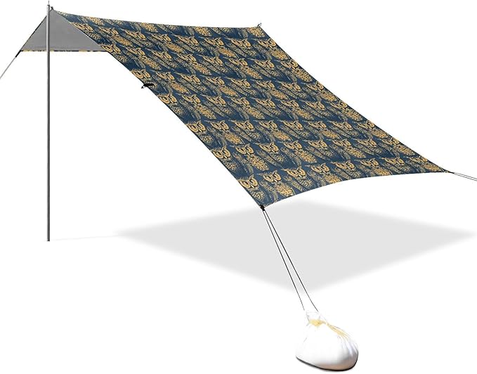 ALAZA Owl Print Vintage Beach Tent Sun Shelter UPF50+ Protection Beach Shade Canopy w/ 4 Sandbags for Outdoor Camping Fishing Backyard Fun Picnic 10x9 ft