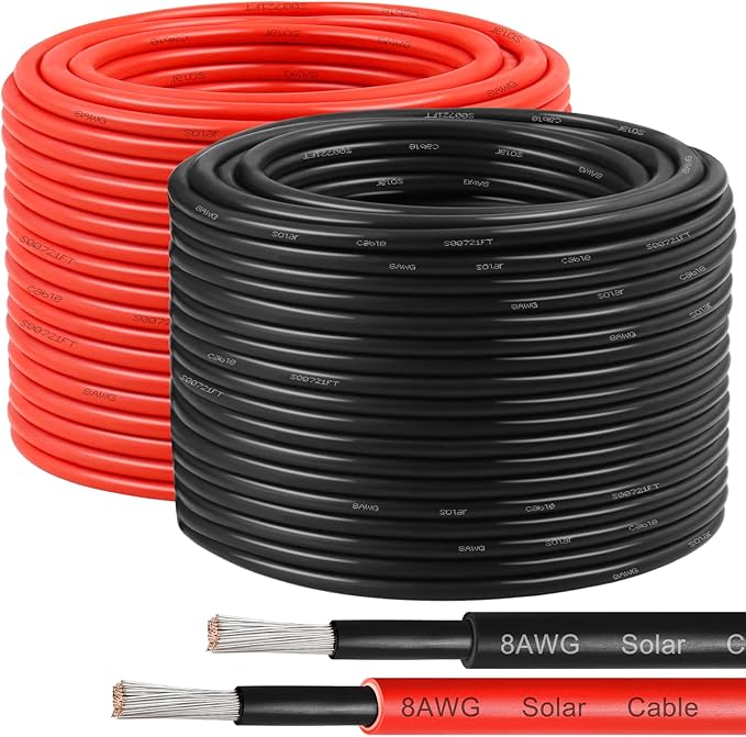 XRDS -RF 8AWG Solar Panel Wire 10mm² 2 Pack 200FT Red &amp Black Solar Extension Cable PV Wire with Tinned Copper Sunlight &amp UV Resistant for Solar Panel RV Inverter Battery Off-Grid Syst