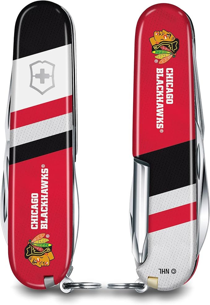 Victorinox Tinker Swiss Army Knife – Compact 12 Function Swiss Made Pocket Knife with Large Blade Small Blade and Bottle Opener – Chicago Blackhawks