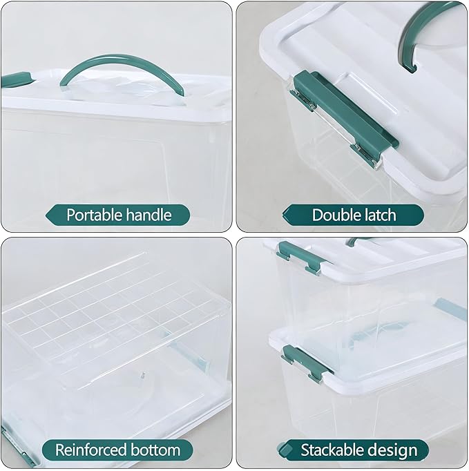 8-Pack 14 Quart Clear Organizing Container with Lid Plastic Latching Box with Handles