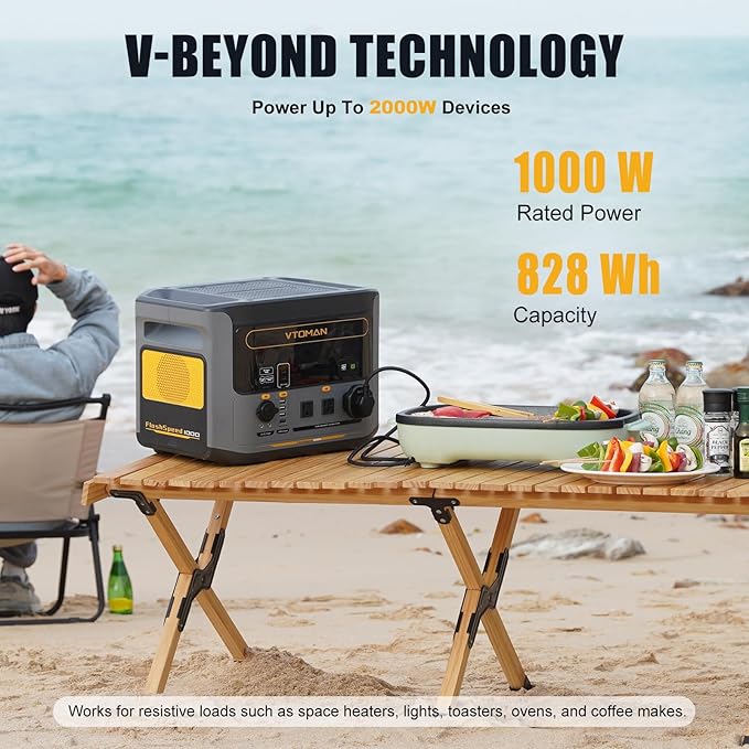 VTOMAN FlashSpeed 1000 Portable Power Station with Jumper Cables 828Wh LiFePO4 Solar Generator &amp Car Jump Starter 1H Fast Charging 2000W Peak for Home Backup Camping Roadside Emergencies