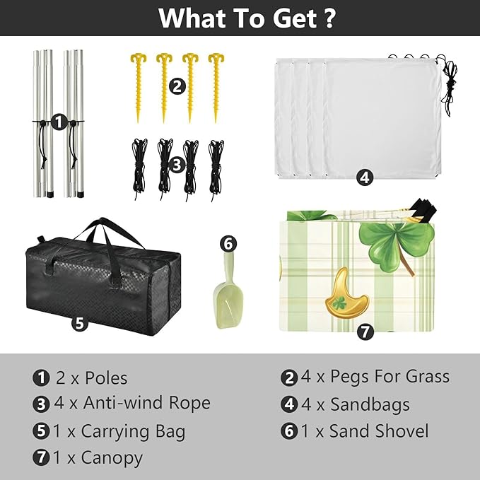 xigua St. Patrick's Day Beach Tent Sun Shelter with Carrying Bag - Silver Coated Oxford Fabric Beach Canopy for Beach Camping Fishing - Includes Windproof Ropes Sandbags &amp Stakes